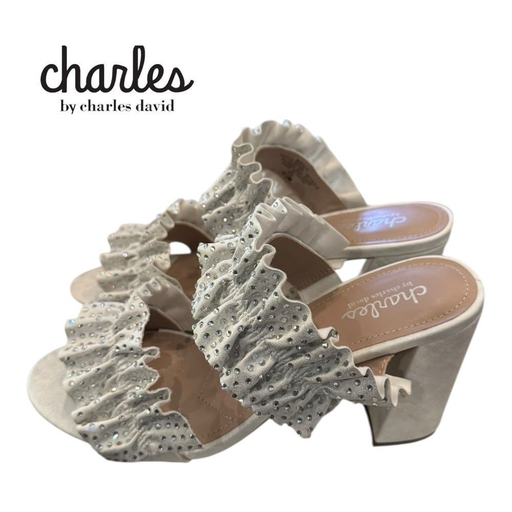 New Charles by Charles David Royals White Metallic Rhinestone Heeled Sandals 9.5